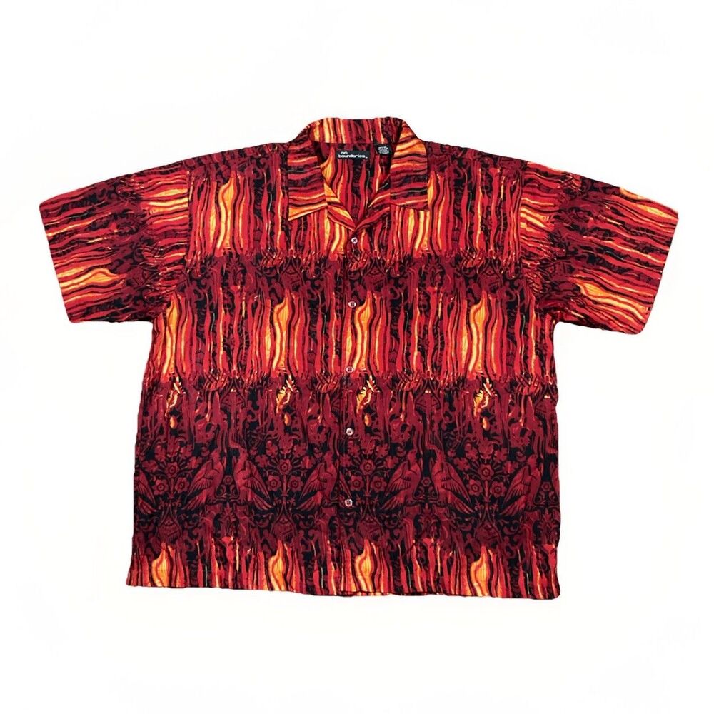 No Boundaries Button Shirt Men's Small Red Floral Birds Camp Relaxed Fit 2XL